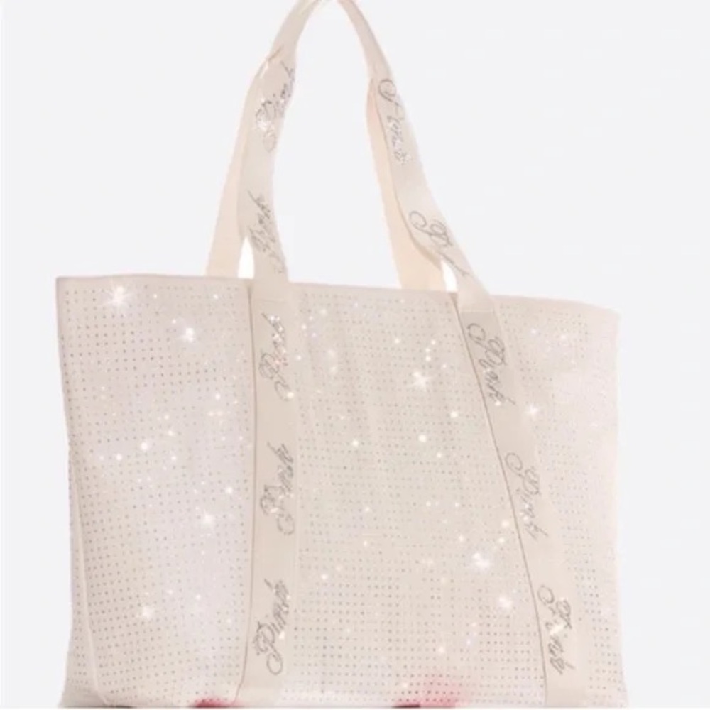 PINK by Victorias Secret sparkly large white tote bag and Holiday Reward card